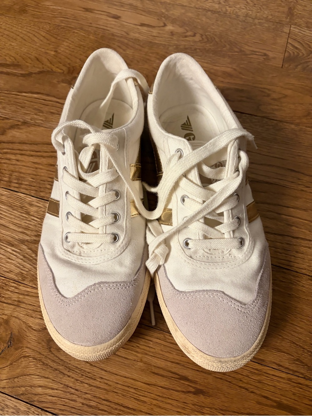 Gola Cream Canvas Sneakers with Gold Stripes